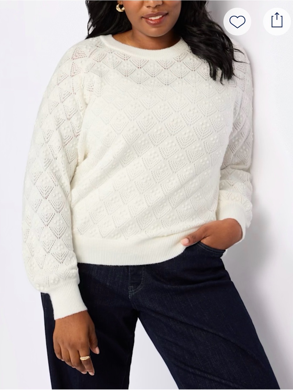 Market & Spruce Cream Pointelle Crewneck Sweater